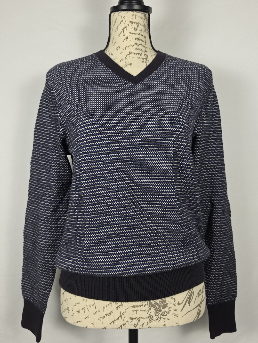Rag & Bone Textured Knit V-Neck Sweater Blue Black White - Small